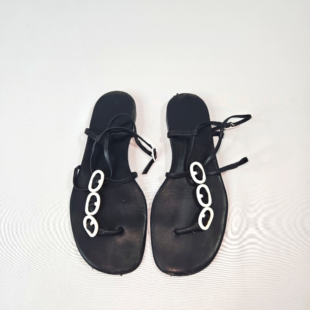 Hermès Black Leather Sandals Womens Size 36